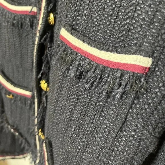 Veronica Beard Eclipse Fringe Trim Jacket Black Tweed Blazer Women’s Size 4 - Picture 15 of 15